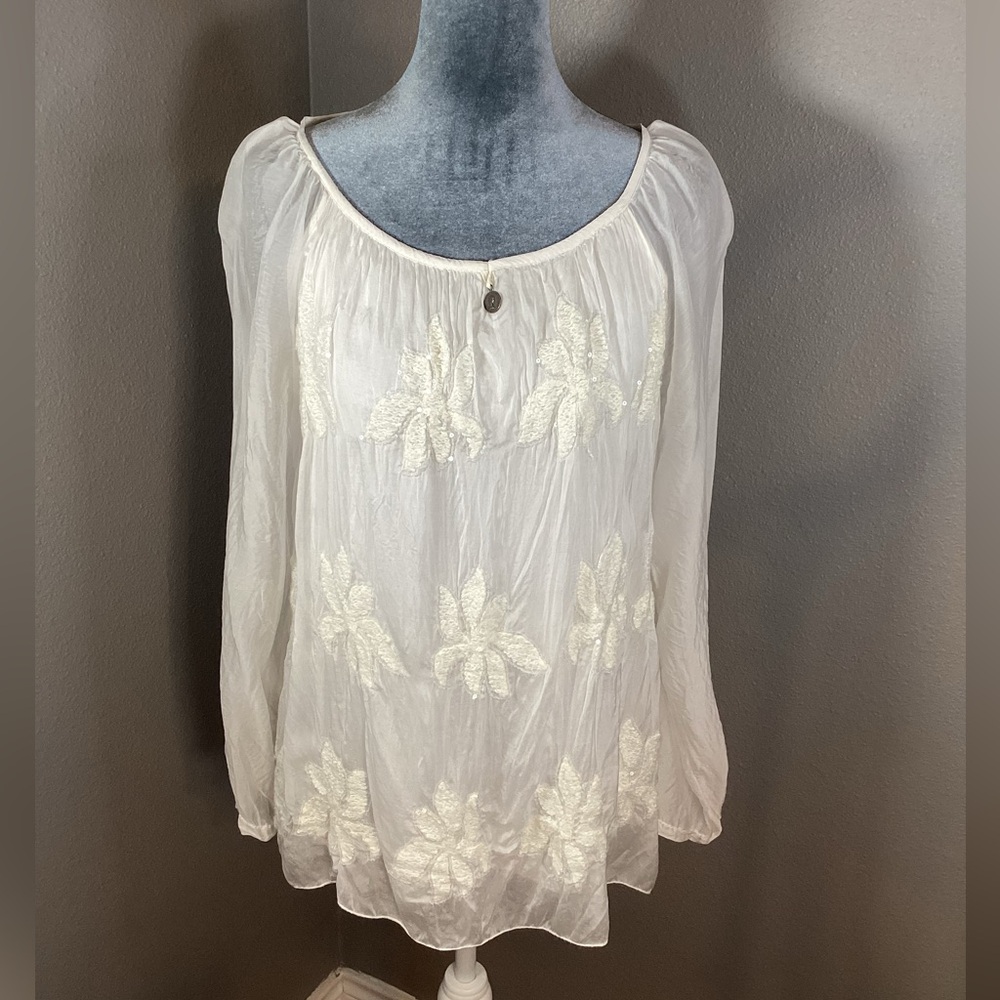 Le Marais 100% Silk Sequined Blouse Size M